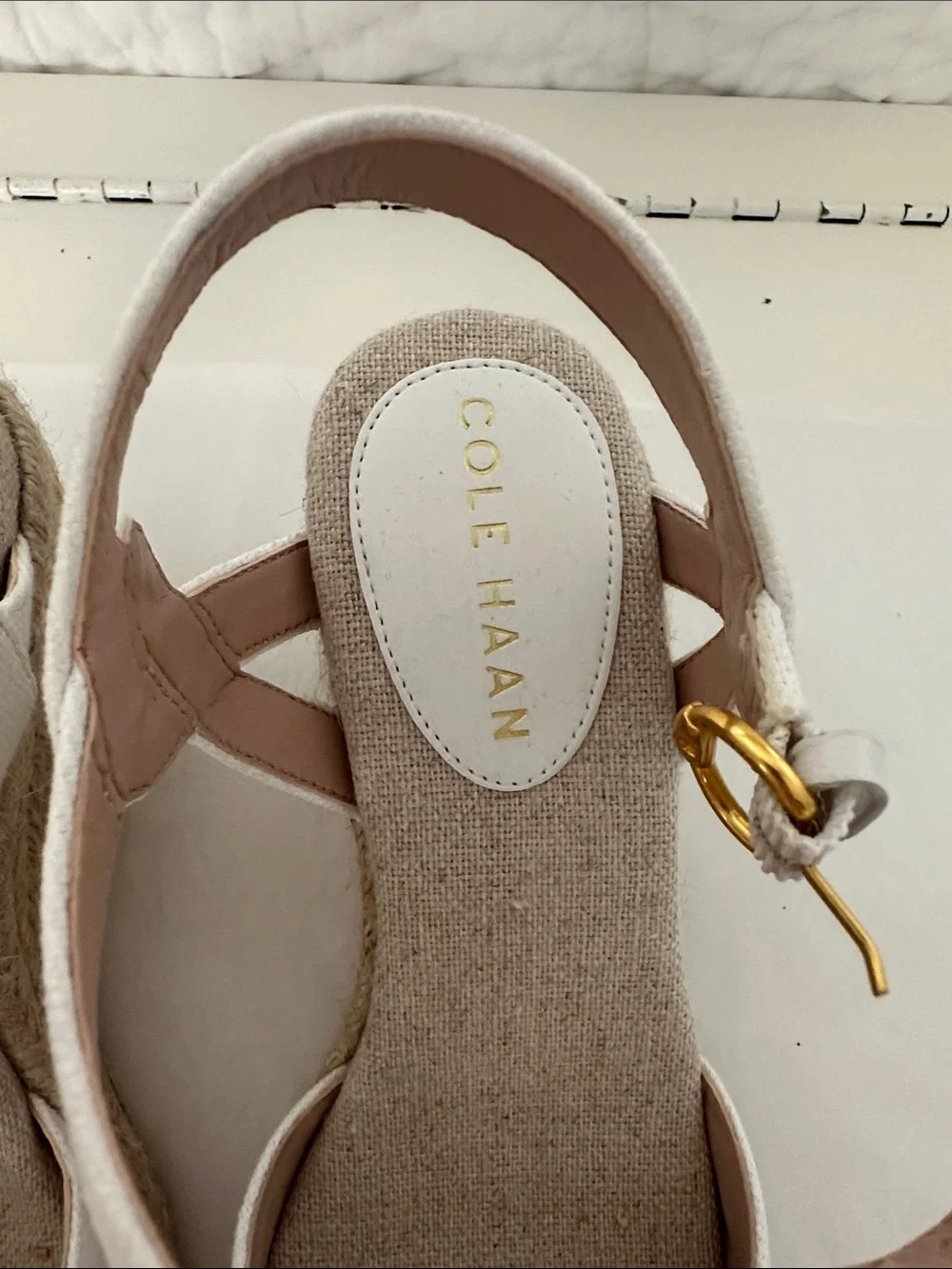 Cole Haan White Espadrille Wedge Sandals with Ankle Buckle